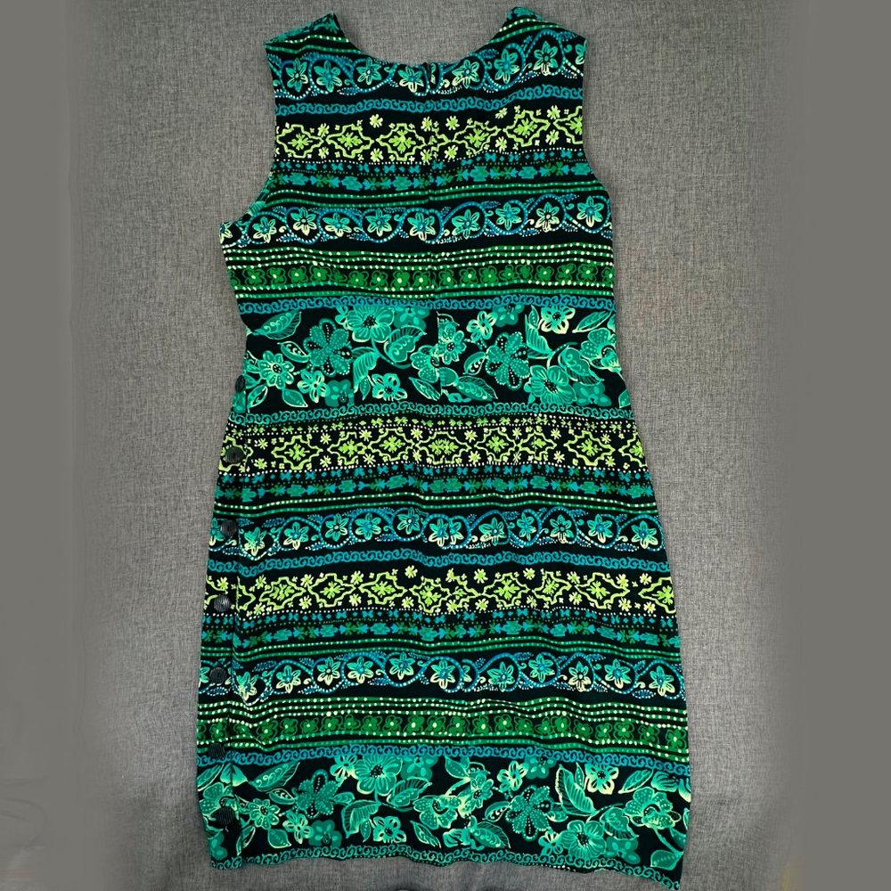 Vintage R&K Sleeveless Dress Green Plus 18 Polyester Floral Round Neck Zipper - Picture 10 of 12